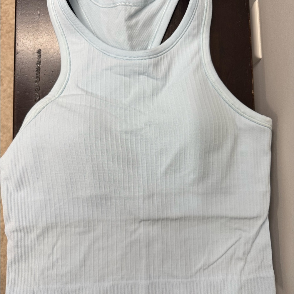 Lululemon Ebb to Street Cropped Top Light Blue Ribbed Tank Top